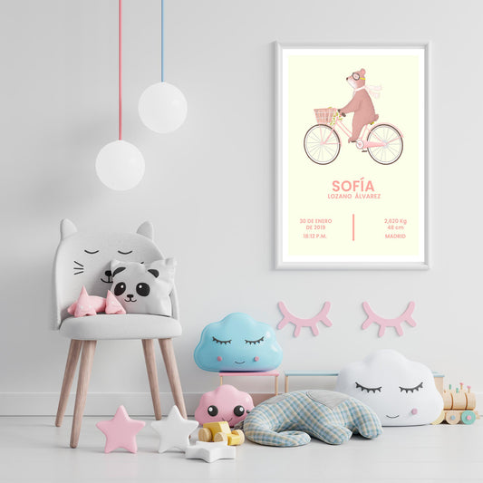 Póster personalizable de oso en bicicleta