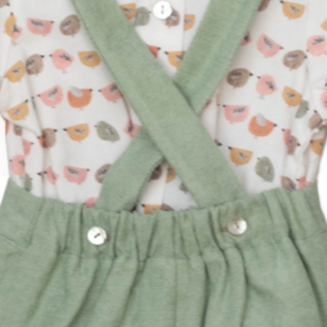 Conjunto camisa y peto pajaritos bebé niño