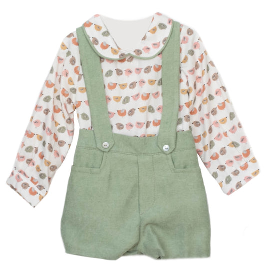 Conjunto camisa y peto pajaritos bebé niño